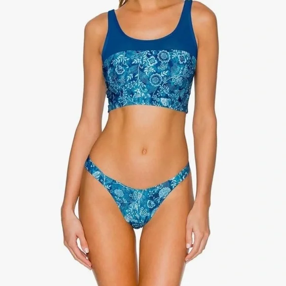 NWT Swim Systems Sunsets High Dive Scoop Bikini Bottoms Medium Ocean Mist Blue - Picture 3 of 4